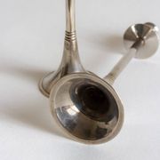 Duo of silver-plated brass candlesticks, 1950s/1960s