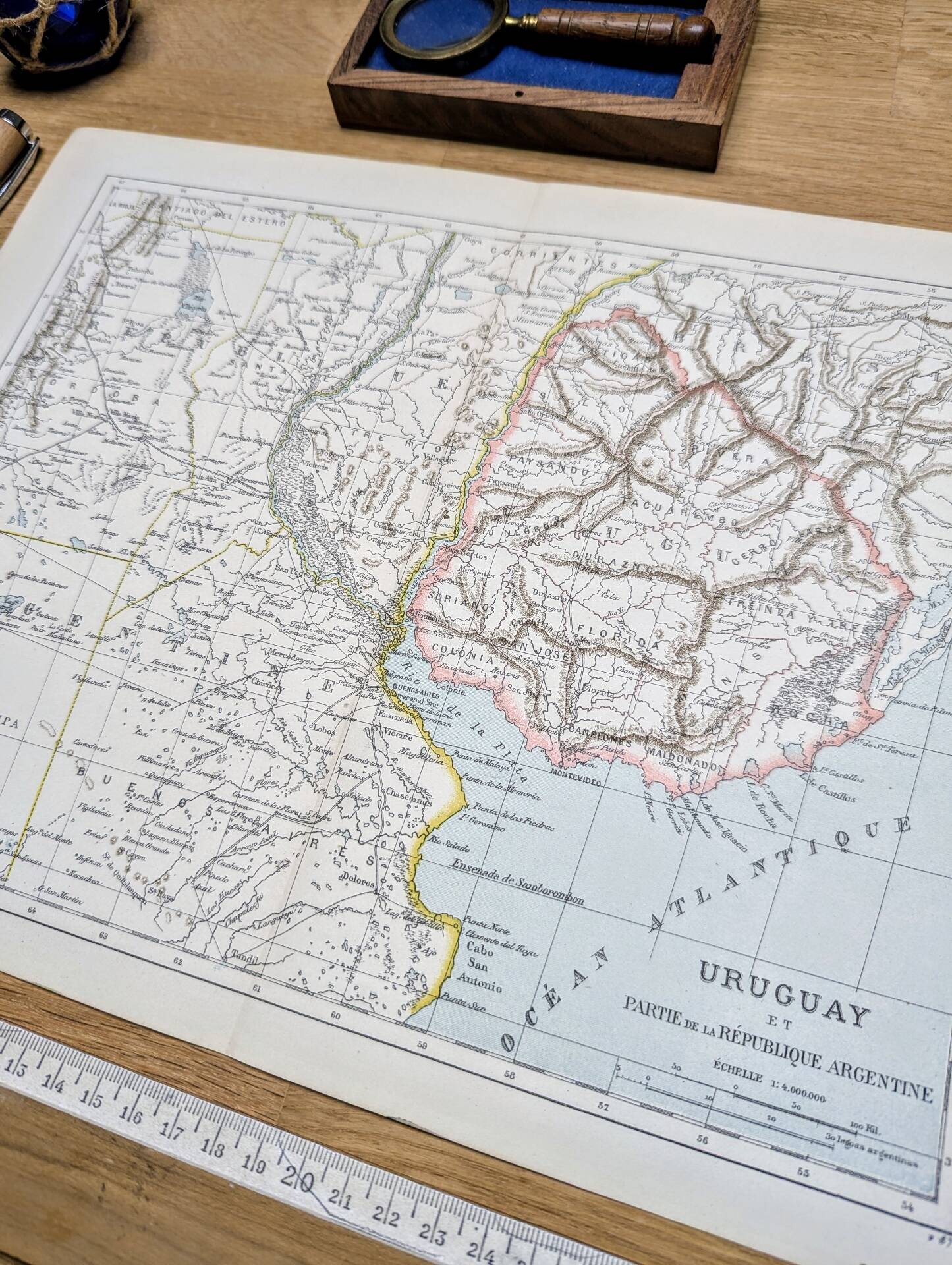 Uruguay, period map, 1887, Authentic.