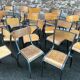 30 mismatched vintage industrial school chairs MULLCA tube & wood