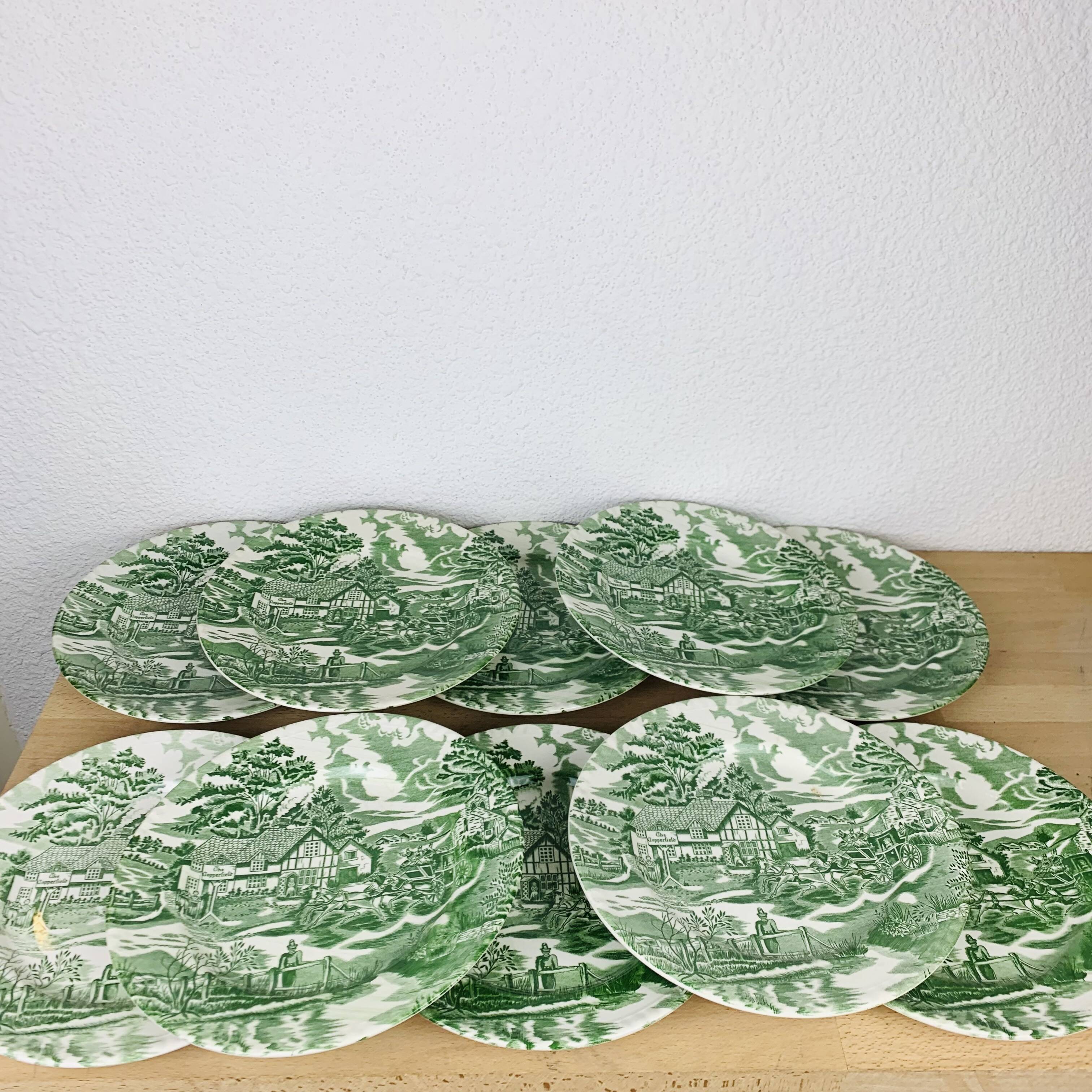 10 English Style Luneville green plates