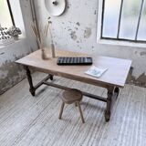 Farm table with turned legs, made of pine and birch, 180cm.