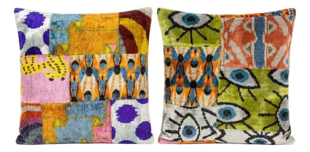 Set of 2 vintage ikat cushion covers 48x51 cm