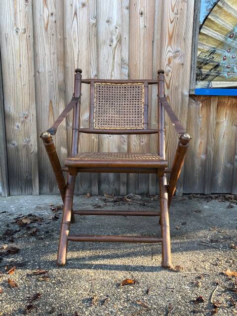 Teak and cane folding chair from the 1900s