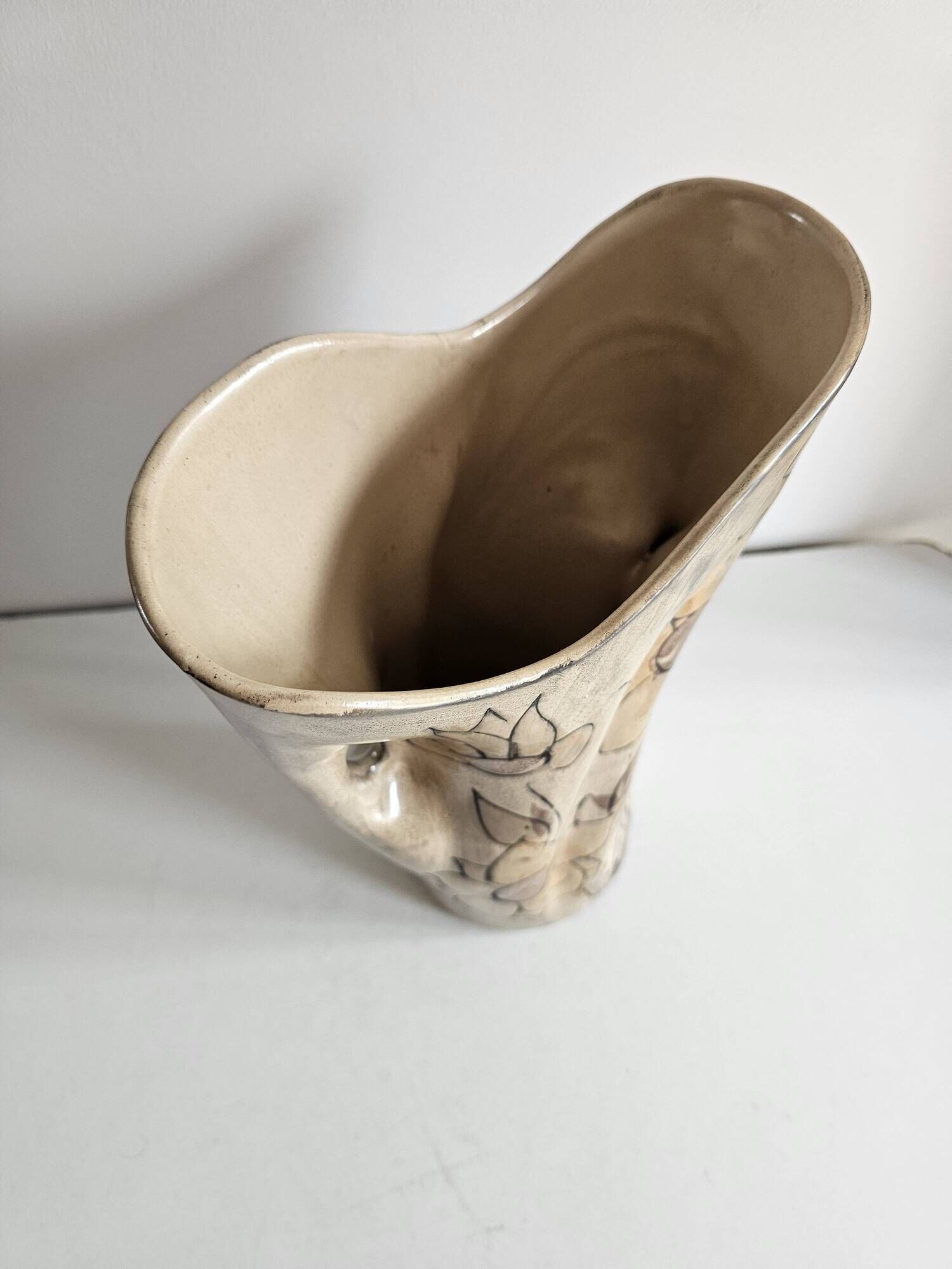 Large ceramic vase with floral pattern in the style of Vallauris.