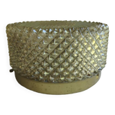 Old vintage round glass ceiling/wall light with diamond tip Ø 20 cm 1960/70