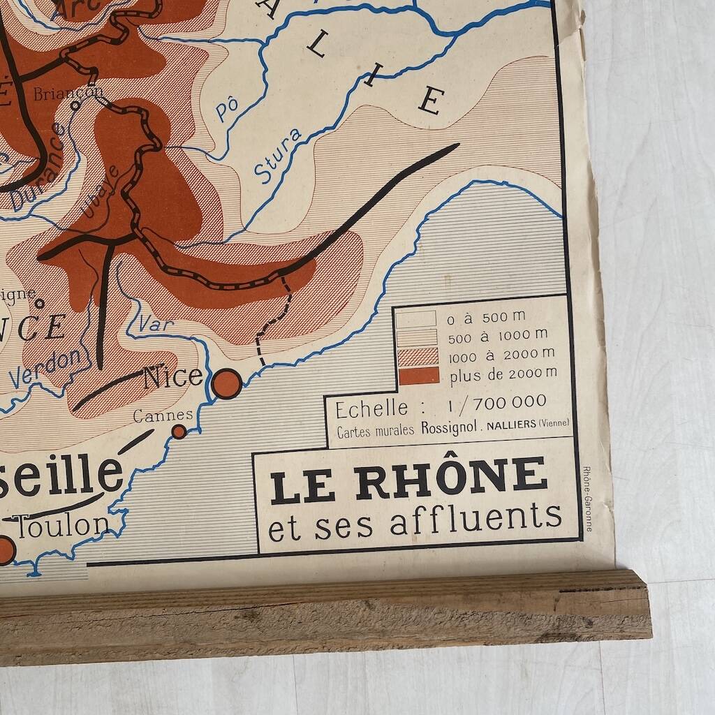Vintage school map 1950 double-sided "The Garonne / the Rhône"