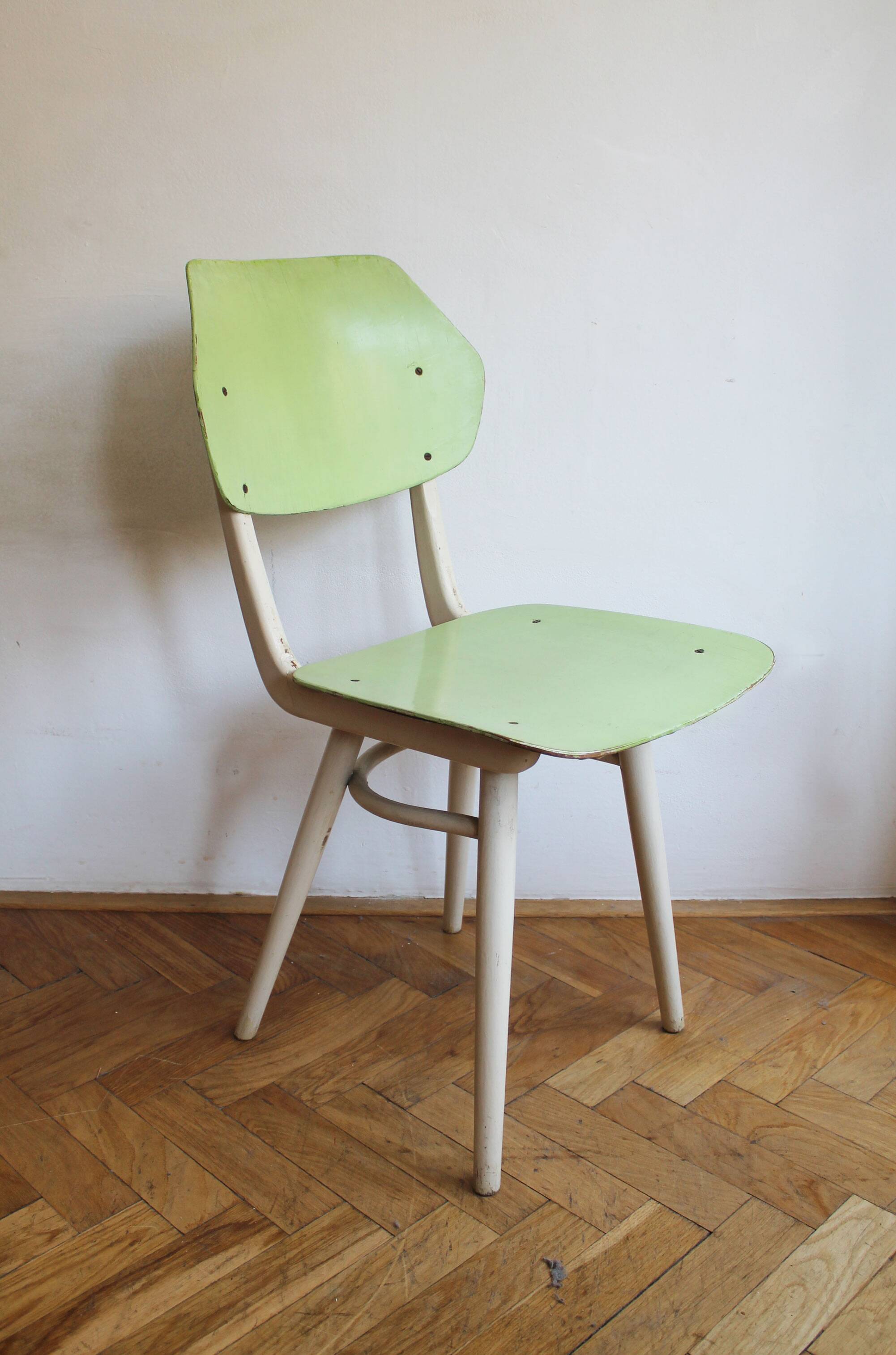 Set of 6 vintage TON chairs in painted wood, Czechoslovakia, 1964