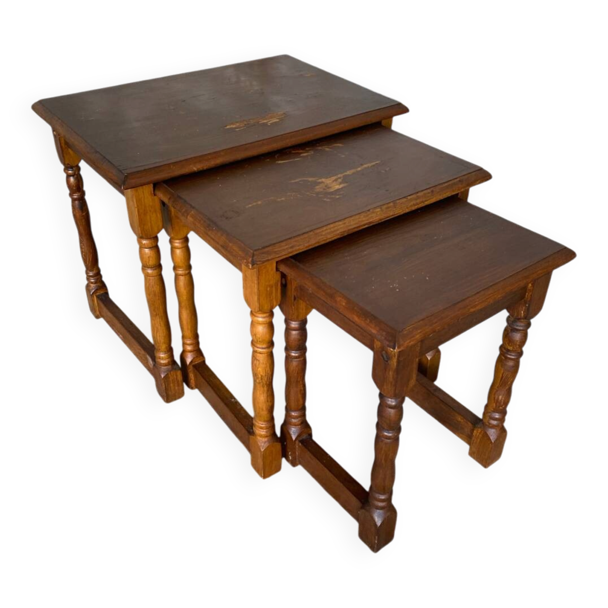 Set of 3 Vintage Turned Wood Nesting Tables