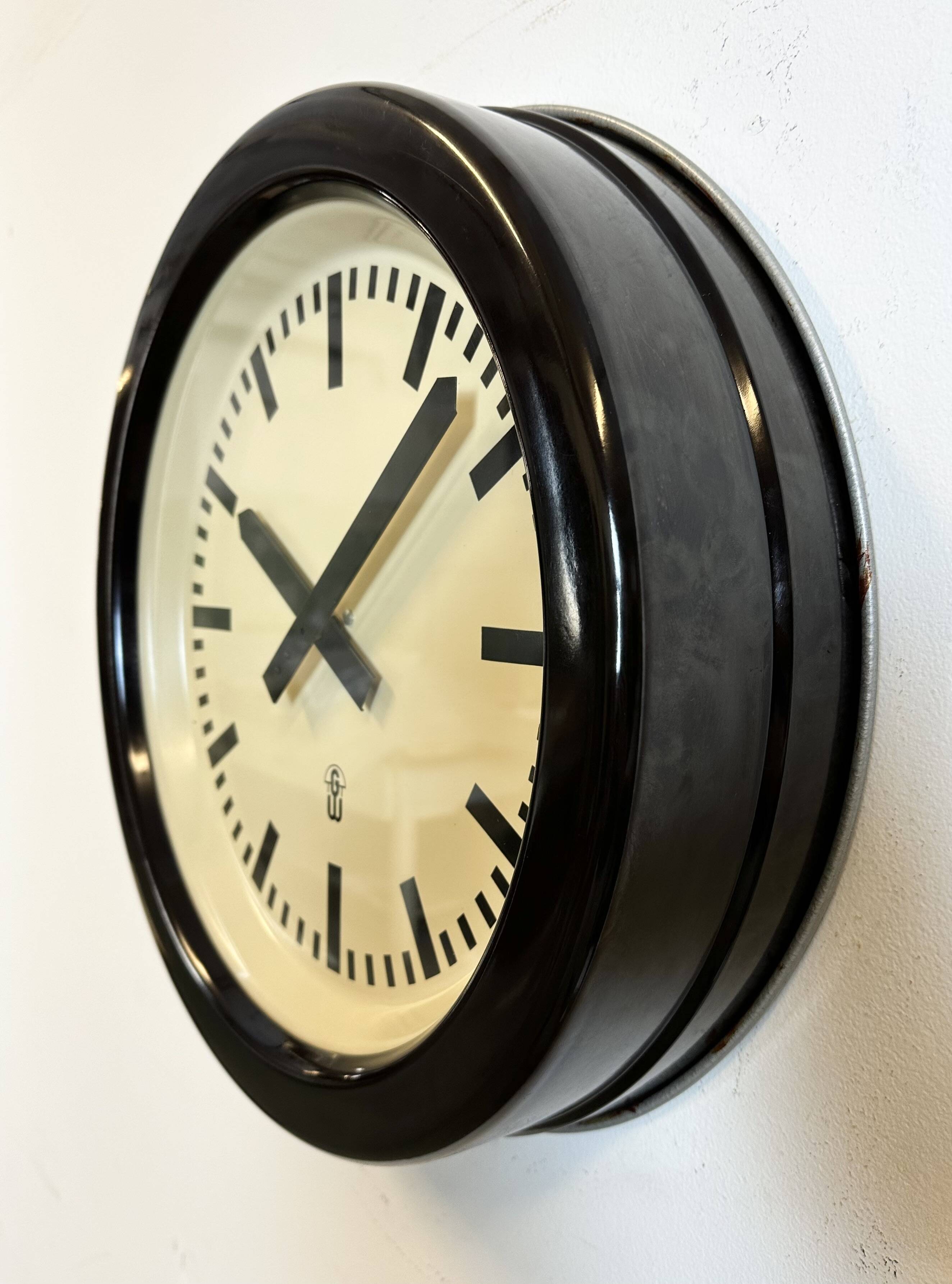 Large Industrial Brown Bakelite East German Wall Clock from GW, 1960s