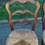 Set of 4 Louis XV straw chairs – solid wood – curved backrest