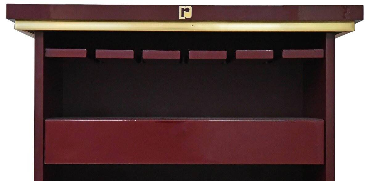 Burgundy lacquered wooden bar cabinet by designer Paco Rabanne.