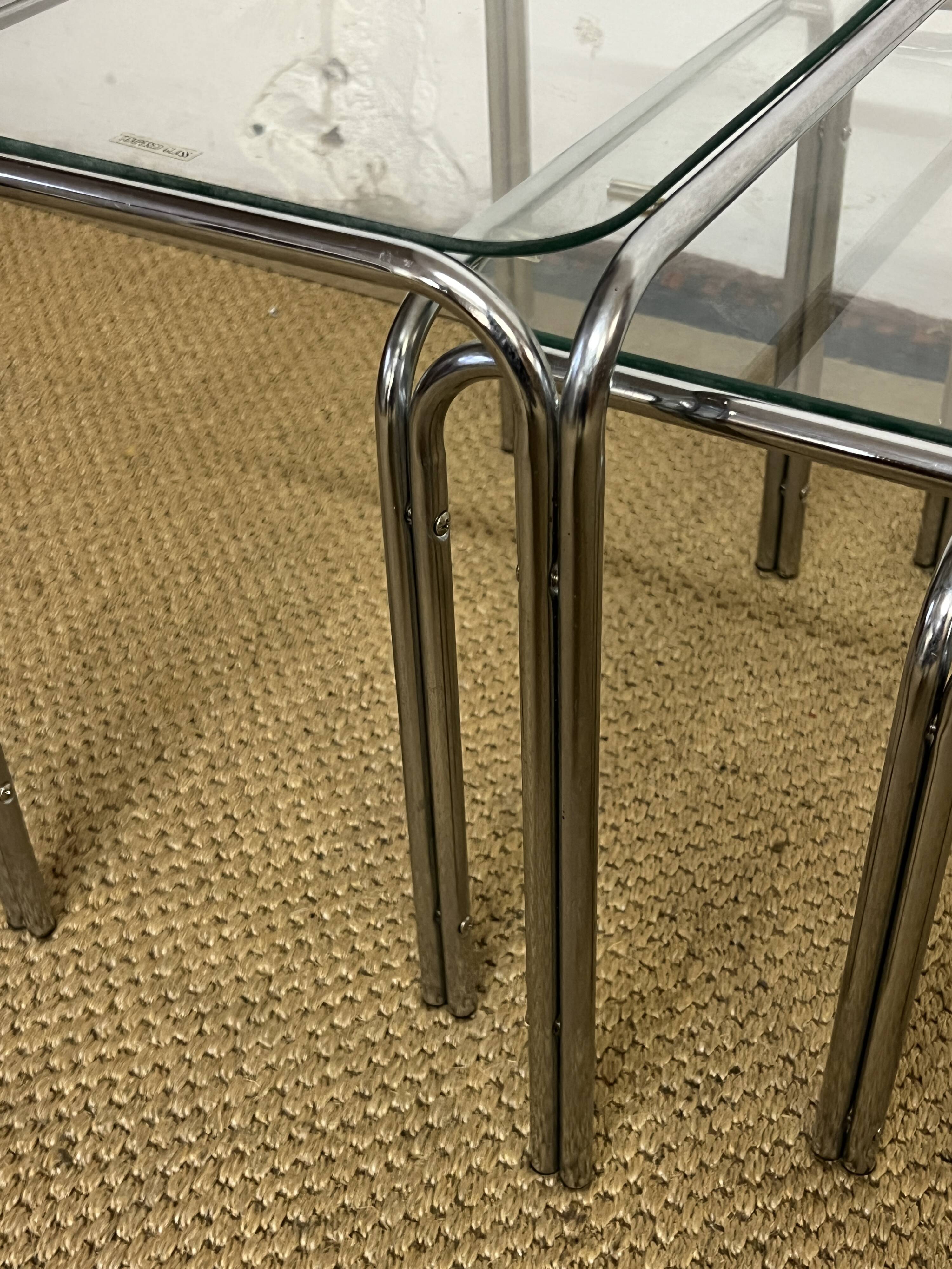 Vintage glass and chrome metal nesting tables