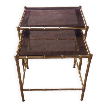 2 tables gigognes en laiton style  maison jansen