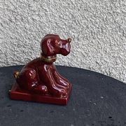 Dog sign CAB in vintage burgundy red enameled ceramic slip, art deco