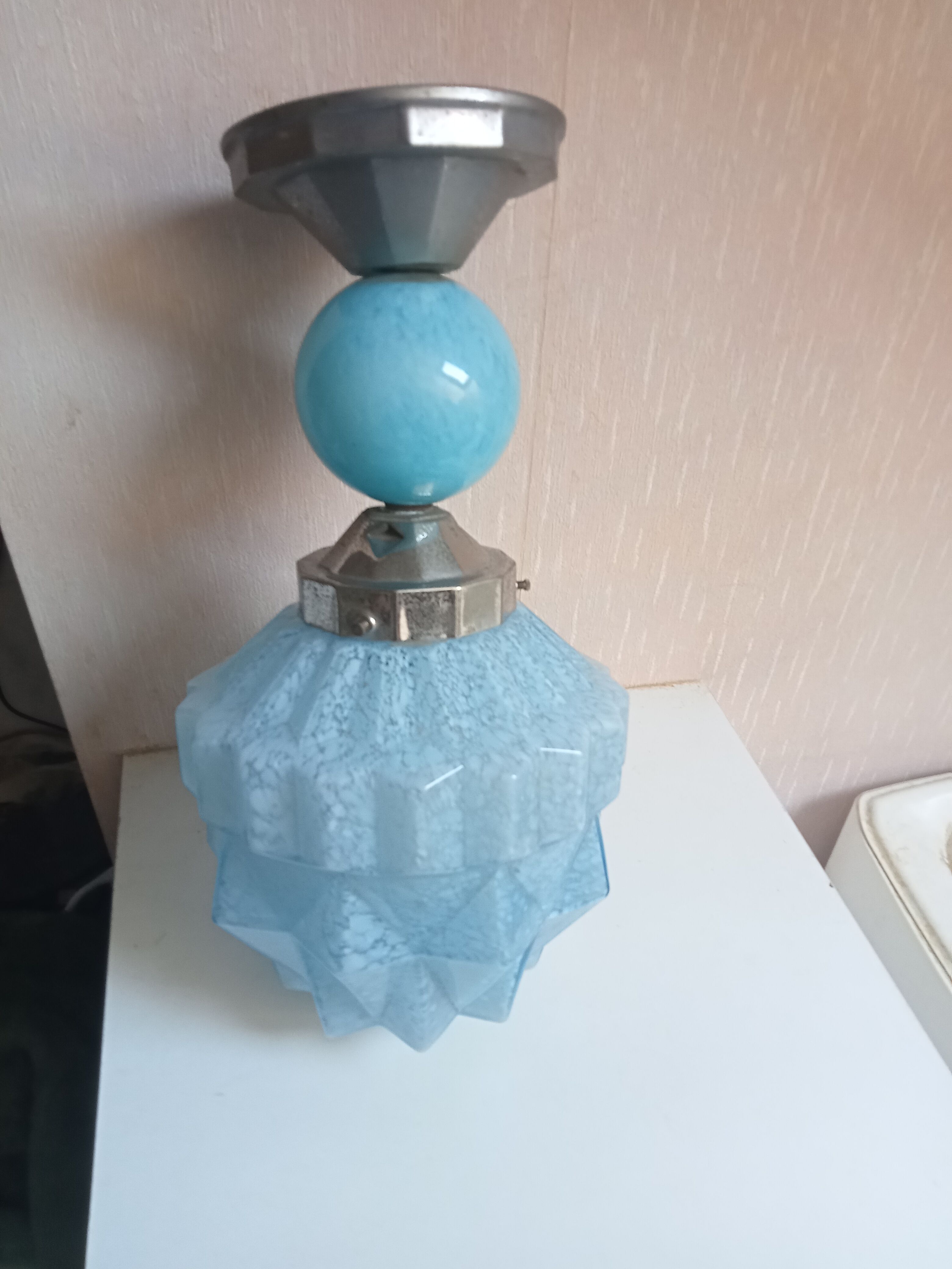 Lamp skyscraper opaline blue art deco 1920 height 35 cm diameter 18 cm