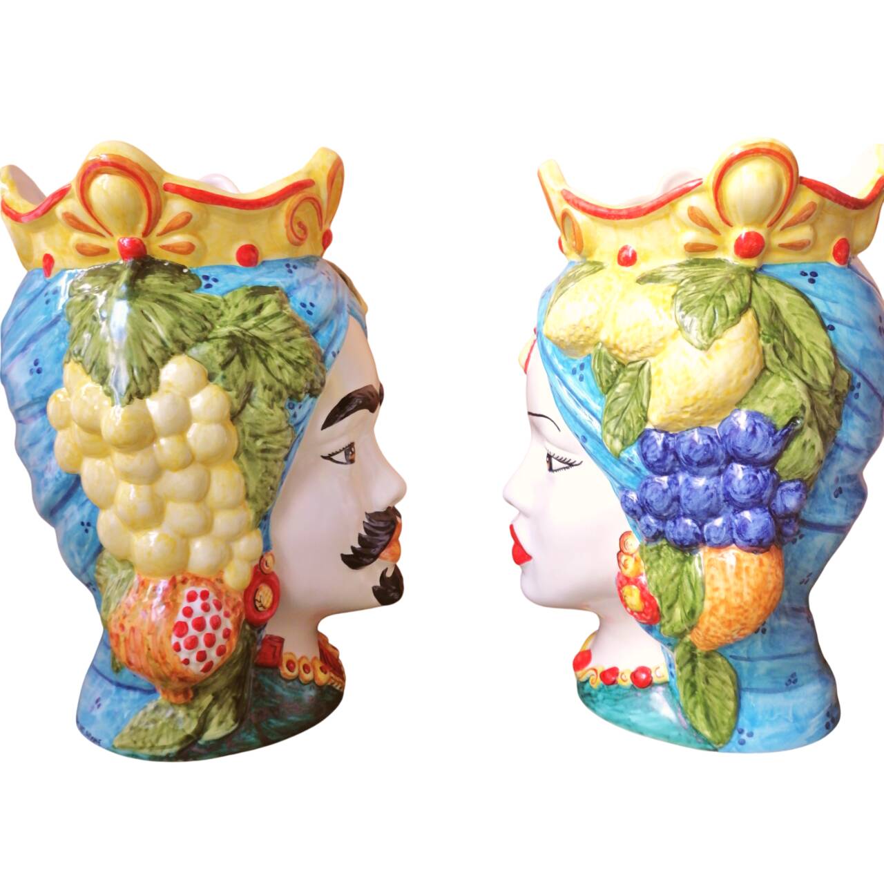 coppia di teste di moro siciliane in ceramica
