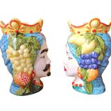 coppia di teste di moro siciliane in ceramica