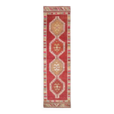 Tapis de couloir turc vintage en laine et coton rose noué à la main