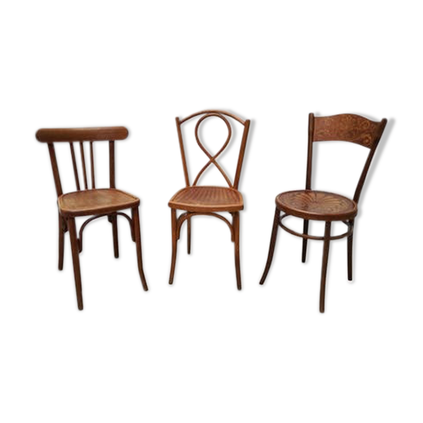 3 wooden bistro chairs