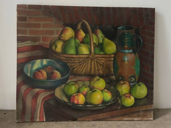 Nature morte pommes et poires, signée Robert Chaillat