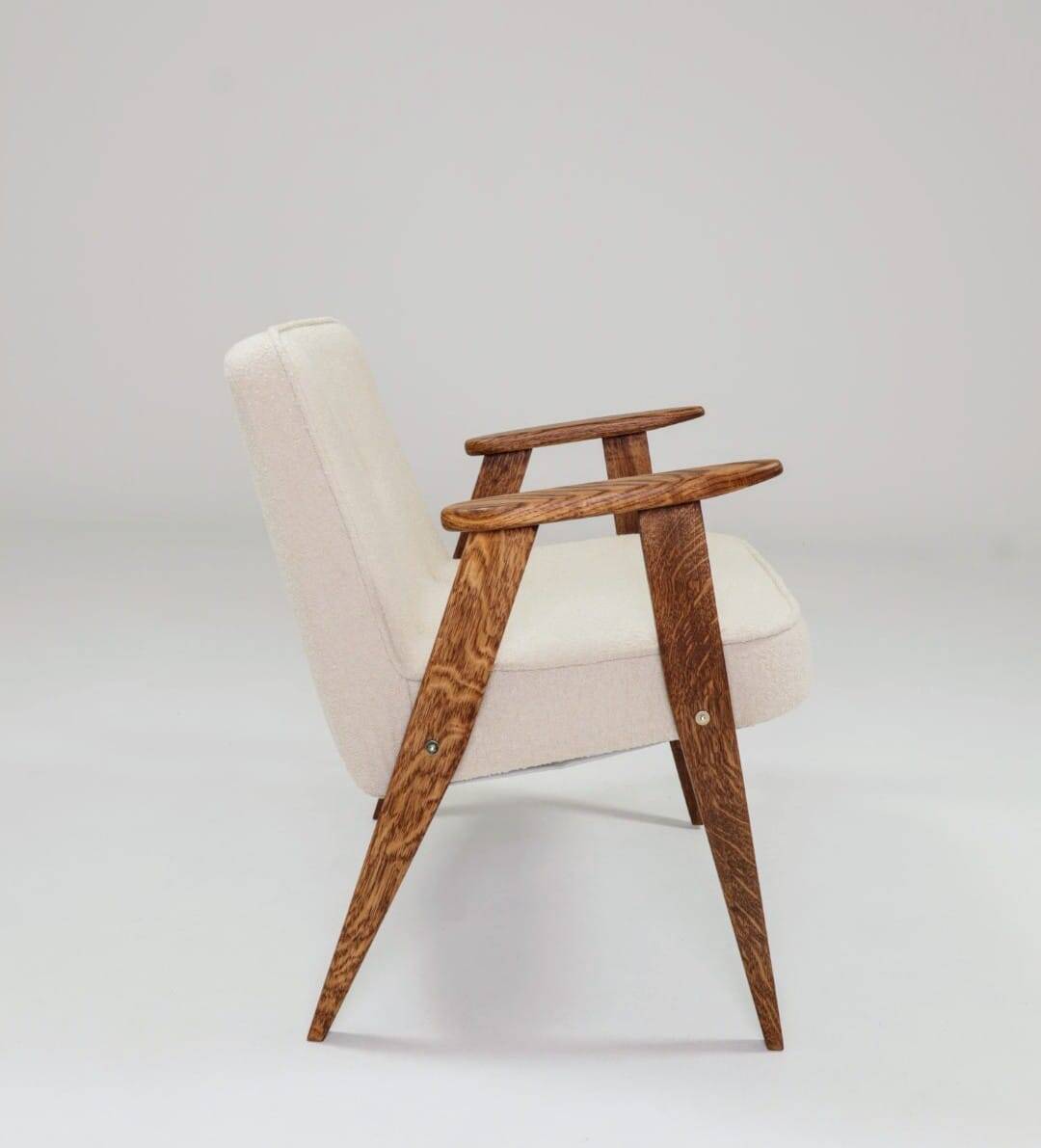 Vintage Lounge Chair Oak Wood and Bouclè Fabric Scandinavian Design