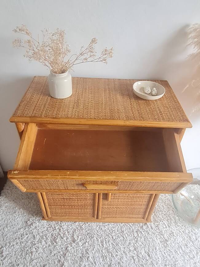 Vintage rattan sideboard from the 1970s.