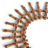 Midcentury Sunburst Mirror, Bamboo & Rattan, Handmade in France, 1950s