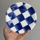 Set of 5 blue and white checkered porcelain dessert plates