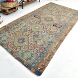 5x11 Green & Blue Tribal Turkish Vintage Kilim Rug 170x333Cm SK 35197