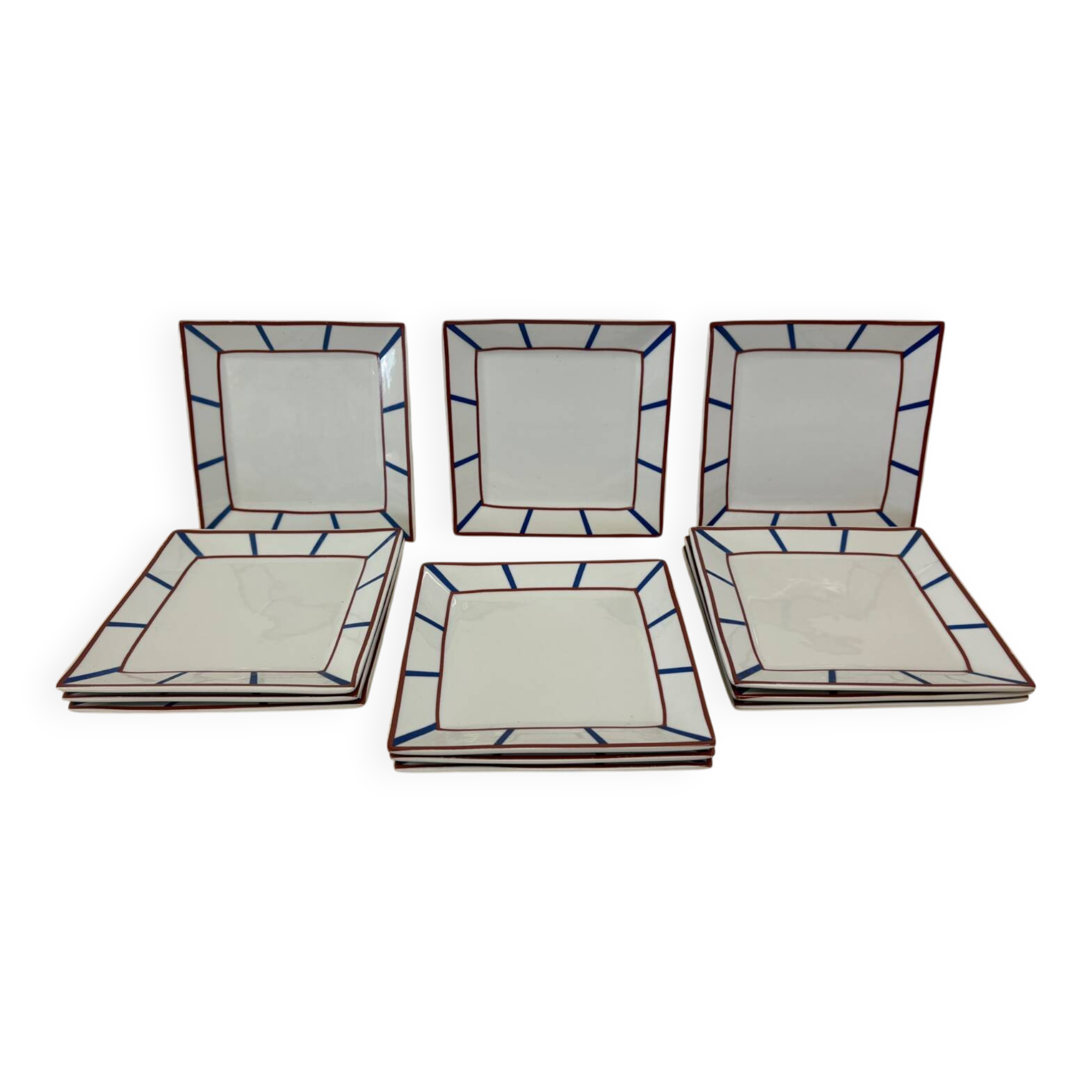 Set of 12 square Basque plates in porcelain – La Pile d’Assi