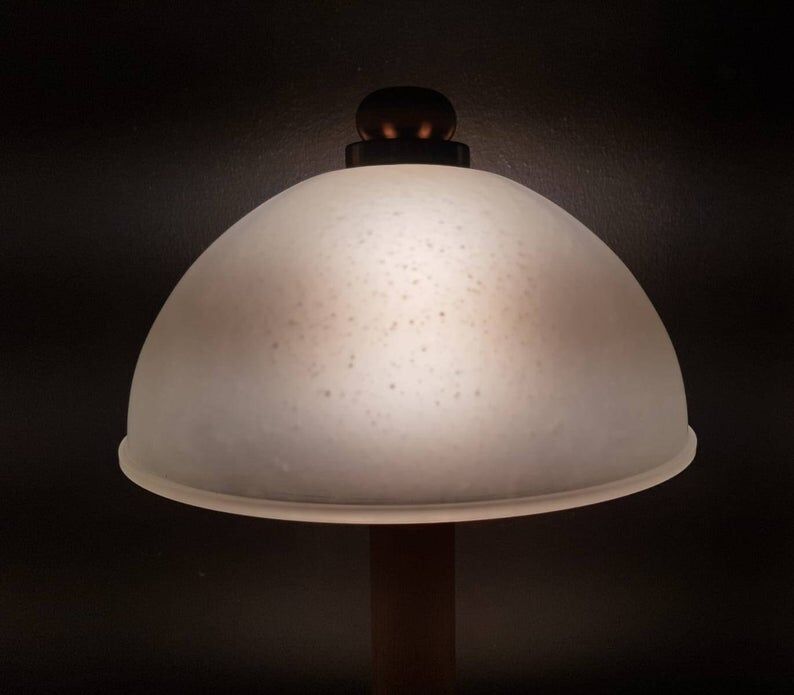 Vintage wooden table lamp with 1980 glass lampshade