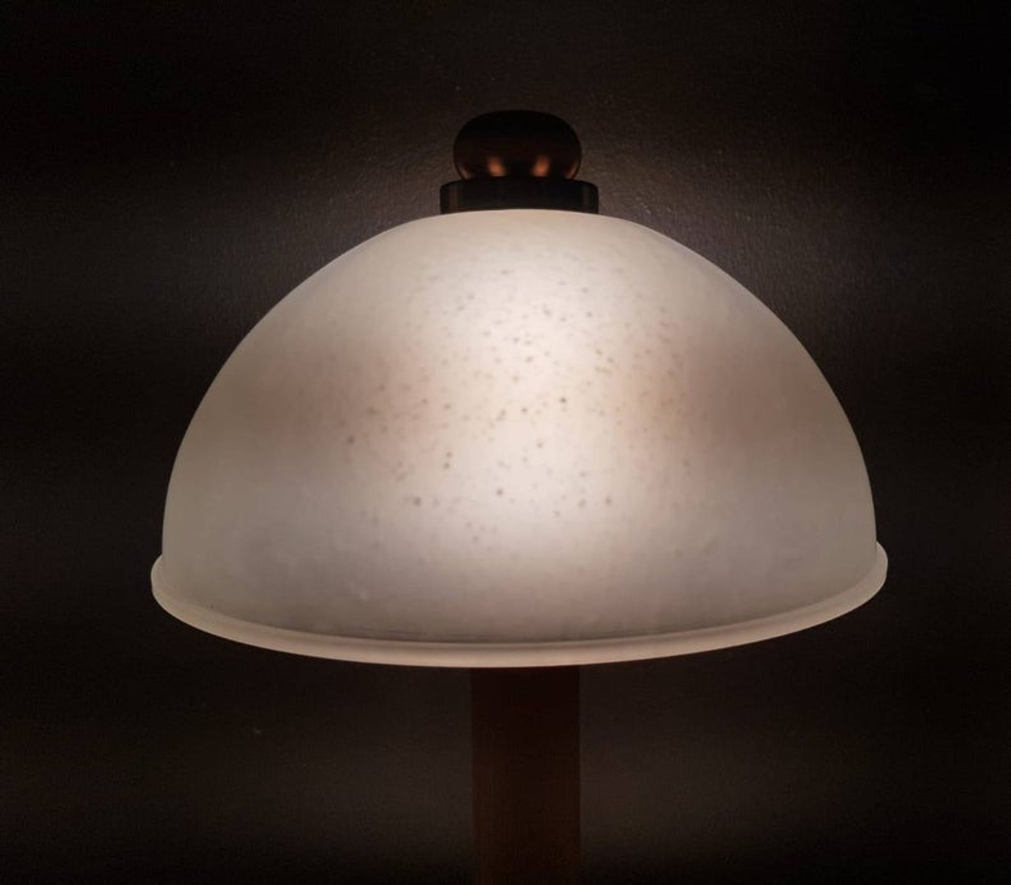 Vintage wooden table lamp with 1980 glass lampshade