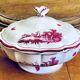 Old small Gien earthenware vegetable soup tureen, pink landscape model