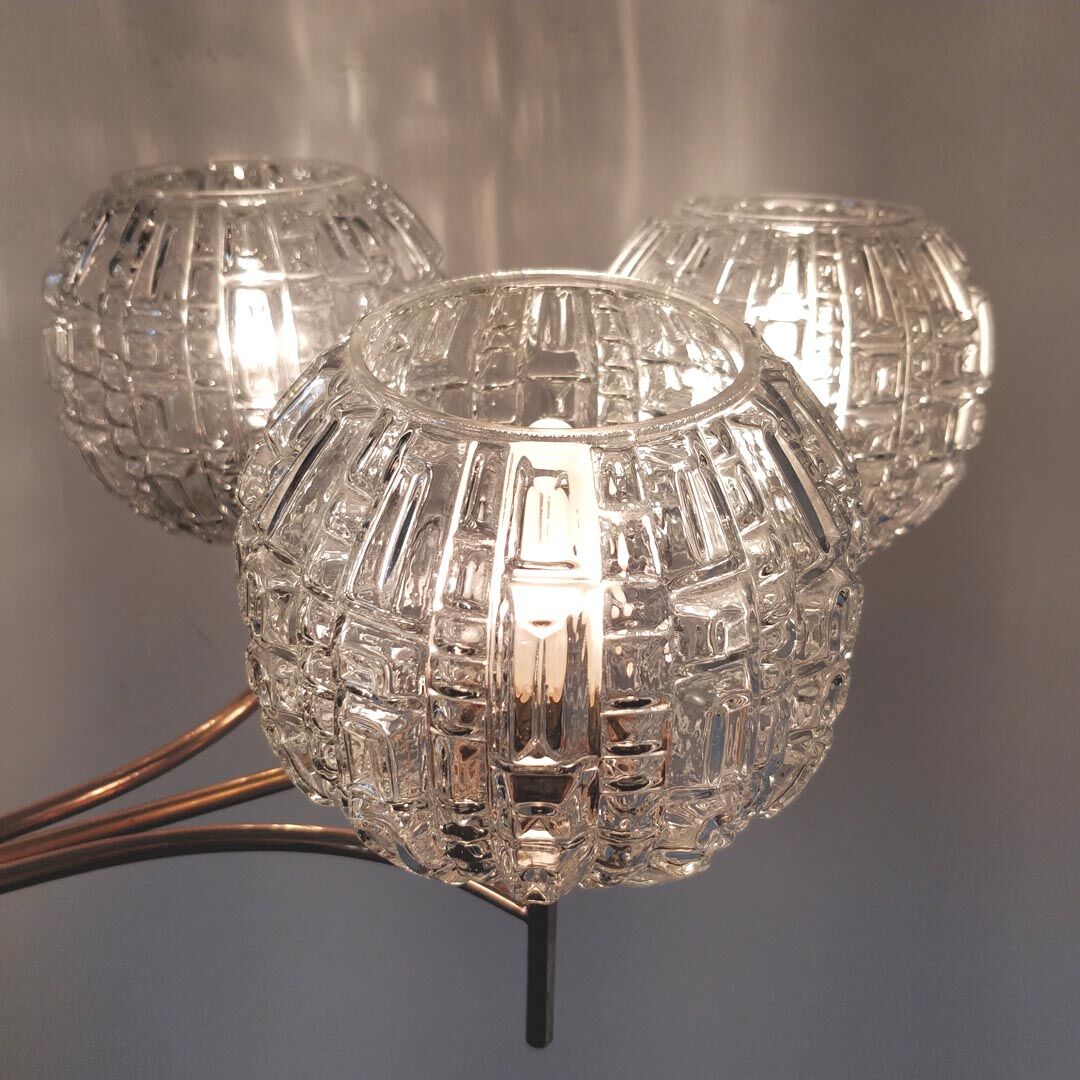 60s brass and glass globes chandelier