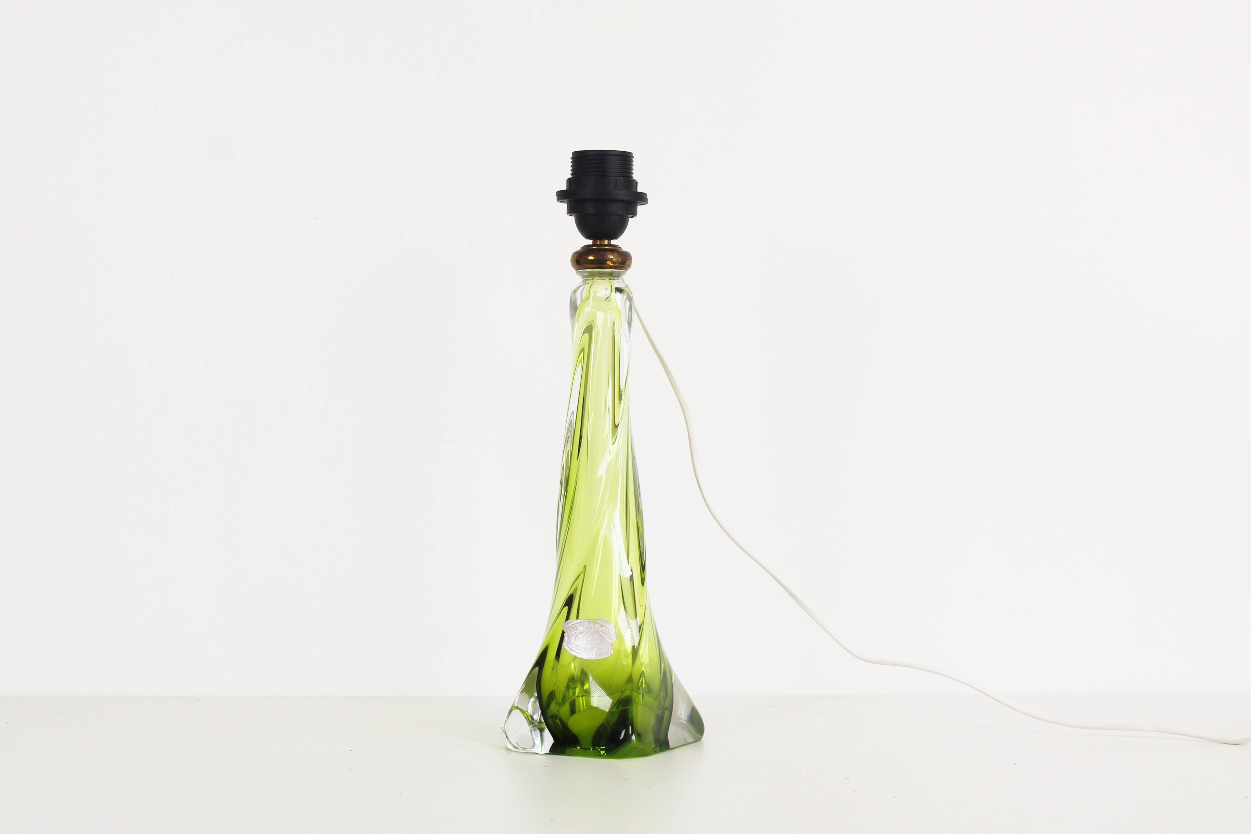 Vintage Belgian crystal glass table lamp by Val Saint Lambert