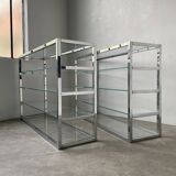 Pair of chrome and glass shelves from the 70s