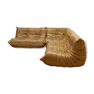 Sofa lounge leather camel vintage vintage Togo Ligne Roset design