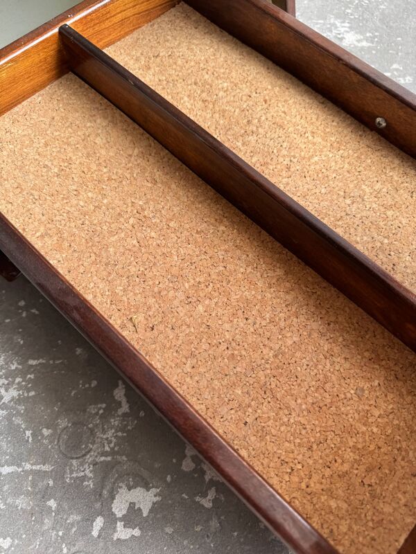 Meuble triangulaire en bois foncé pour avion, à 3 tiroirs, armoire aéronautique en bois courbé