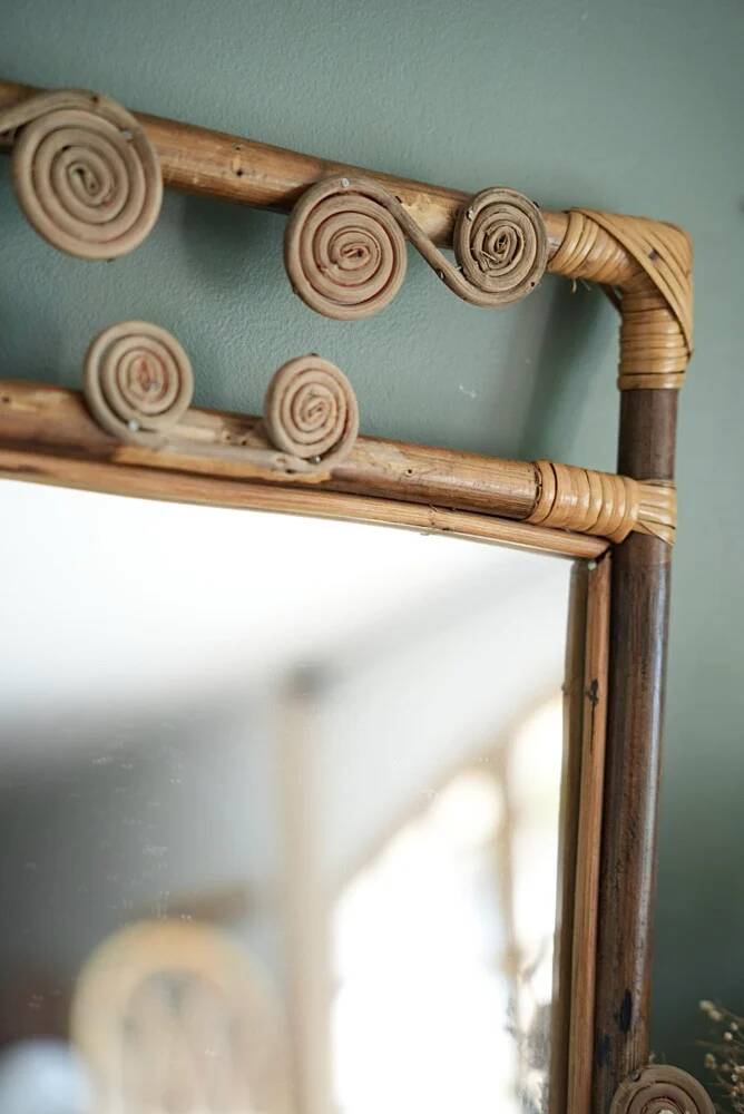 Antique rattan mirror