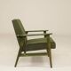 Fauteuil vintage en velours côtelé vert olive, bois vert