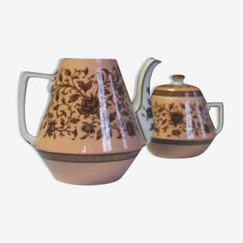 Teapot and sugar maker in Oriental porcelain U&C Sarreguemines