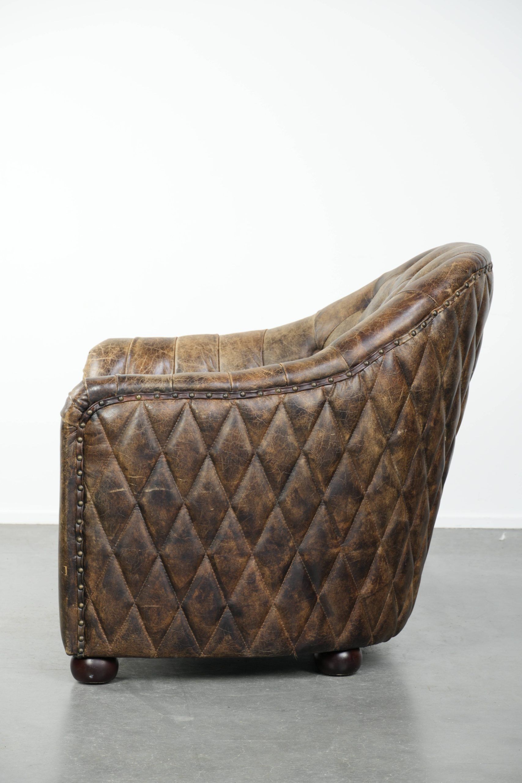 Unique cowhide Chesterfield club armchair with beautiful colour combination