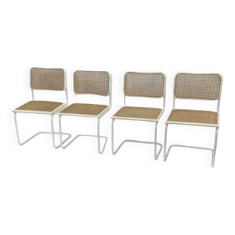 Set of 4 Cesca b32 model chairs in white by Marcel Breuer