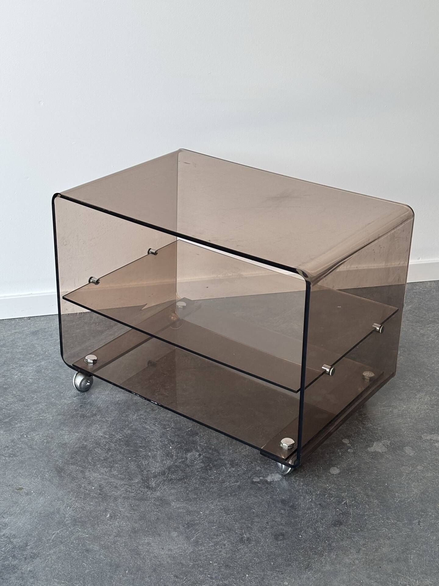 Smoked plexiglass side table, Michel Dumas for Roche Bobois, year