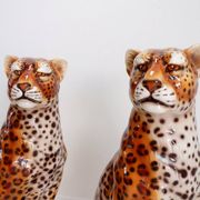 Couple of vintage ceramic leopards sculptures - Italy circa 1980s