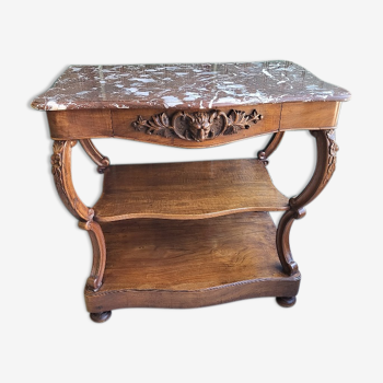 Carved walnut console marble top of the nineteenth century