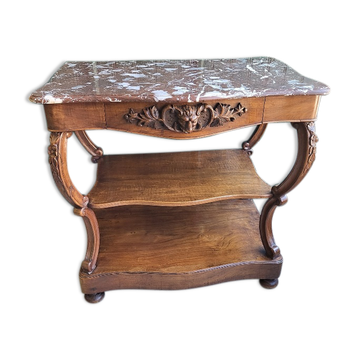 Carved walnut console marble top of the nineteenth century