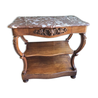 Carved walnut console marble top of the nineteenth century