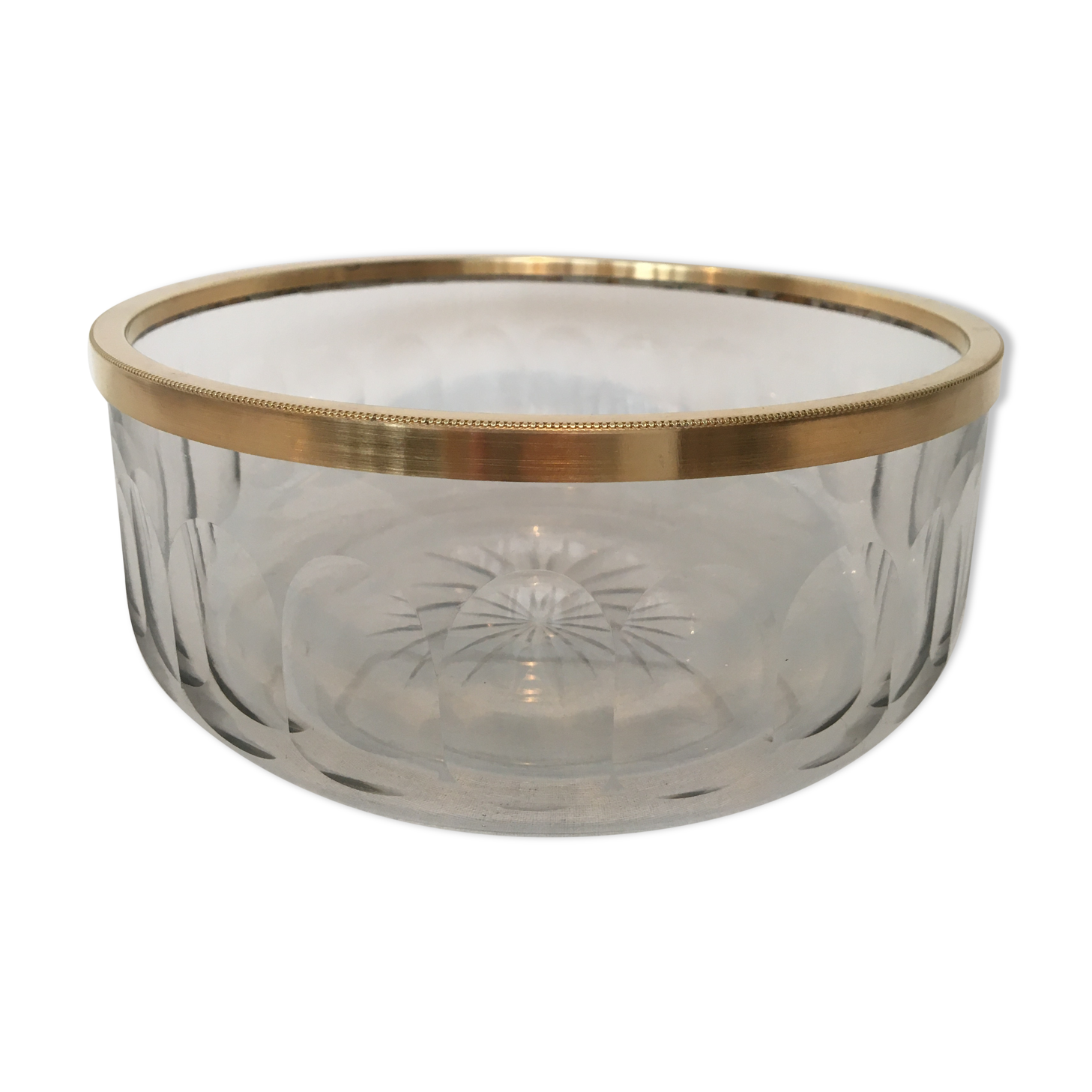 Crystal bowl trimmed surrounded gold metal