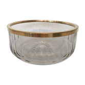Saladier cristal taillé cerclé métal doré